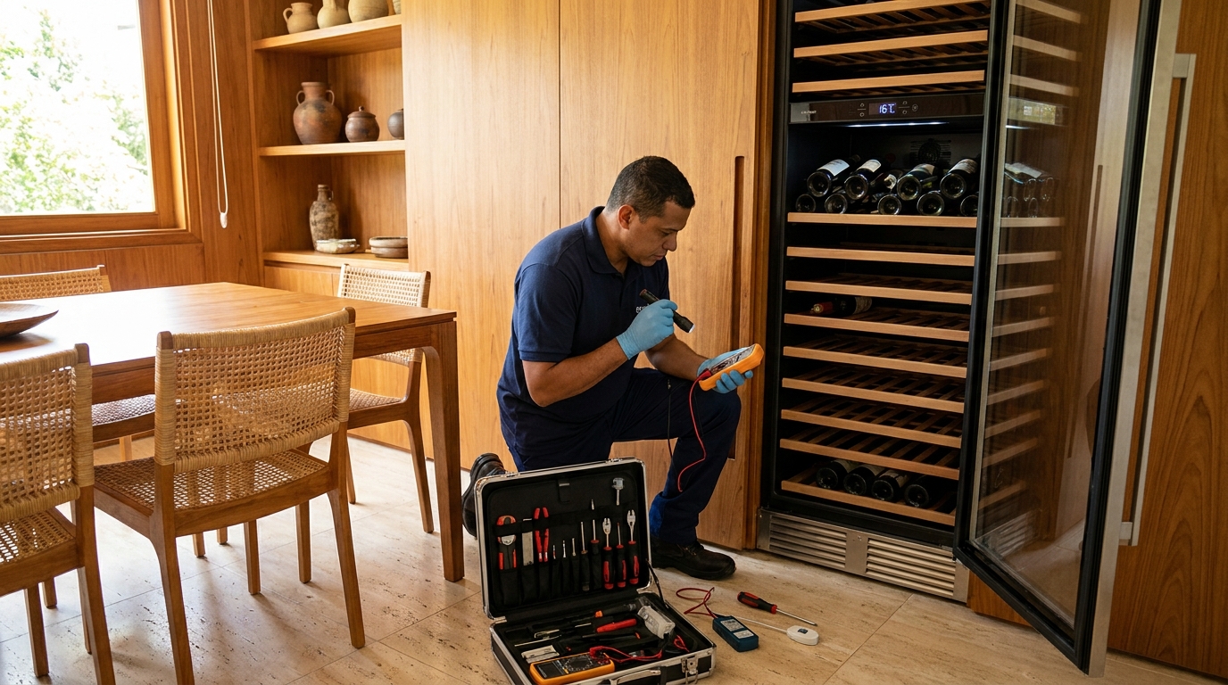 Substituição do termostato de uma adega climatizada no Centro, Uberaba‑MG